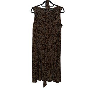 Lauren Ralph Lauren Sleeveless Animal Print Dress W/Waist Tie Belt Sz 14W